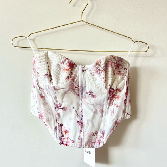 NWT Bardot White Bustier/Corset w/ Pink Cherry Blossom Floral Print 🌸 - Picture 3 of 6